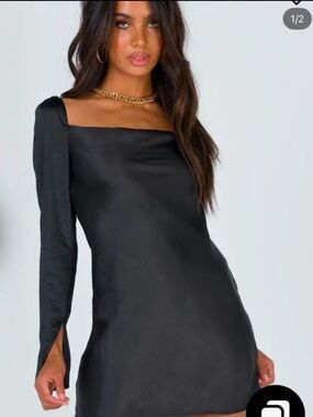 Princess Polly Black Square-Neck Long-Sleeve Mini Dress